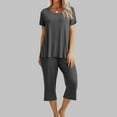 thumbnail image 1 of Meichang Lounge Sets for Women 2 Piece Outfits Short Sleeve Crew Neck T Shirts and Capri Pants Sets Casual Loungewear Sleepwear Solid Color Outfits, 1 of 8