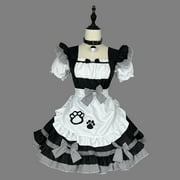 Meichang Maid Outfit for Women Anime Maid Costume Cosplay Lolita Fancy Dress Maid Dress With Apron Headwear Neck Ring Bow 5 Pcs Sets