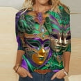 thumbnail image 1 of Meichang Mardi Gras Shirts for Women Carnival Theme Party Shirts Mardi Gras Mask Graphic Tees 3/4 Sleeve Crew Neck Pullover Casual Loose Fit Holiday Womens Tops, 1 of 5