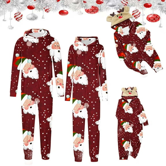 Meichang Matching Christmas Pajamas for Family Onesie Hooded Long Sleeve with Xmas Print Matching Family Pajamas Cozy