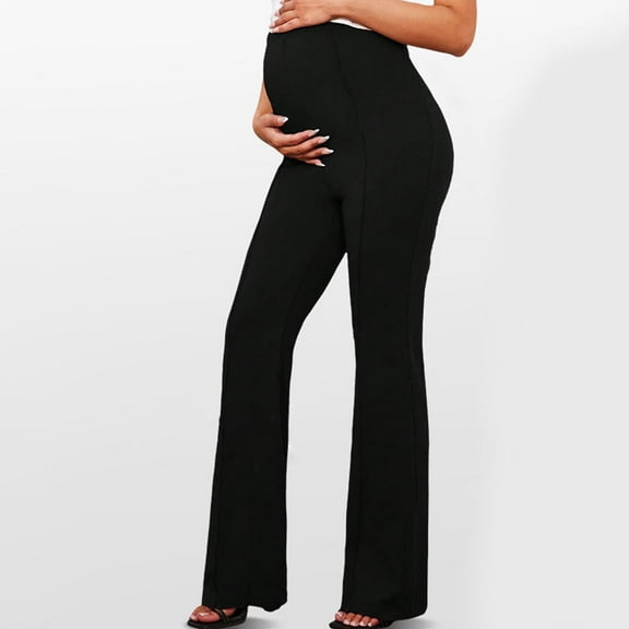 Meichang Maternity Flared Leggings Over The Belly High Waist Office Work Pants Dress Casual Pregnancy Bootcut Pant