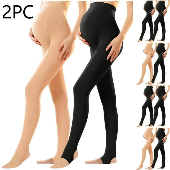 Meichang Maternity Leggings 2-Pack Women's Fleece Lined Thermal Tights Opaque Pantyhose Over The Belly Full Panel Stretchy Winter Thick Warm Pregnancy Workout Tights