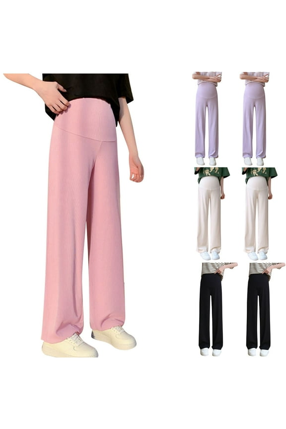 Maternity Pants for Women Over The Belly Loose Fit Wide Leg Pregnancy Pants Stretchy Casual Lounge Palazzo Trousers Yoga Pant