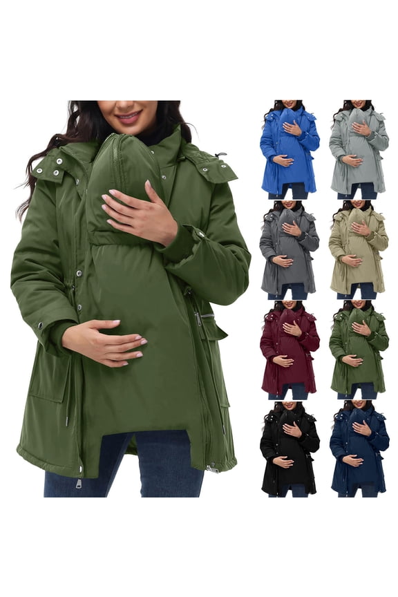 Maternity Winter Coat 3 In 1 Thickened Puffer Jackets Fleece Lined Warm Hooded Jacket Parkas Outerwear with Pockets