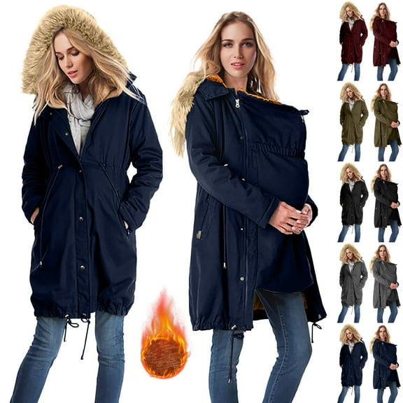 Meichang Maternity Winter Coat 3 In 1 Thickened Puffer Jackets Fleece Lined Warm Hooded Jacket Parkas Outerwear with Pockets