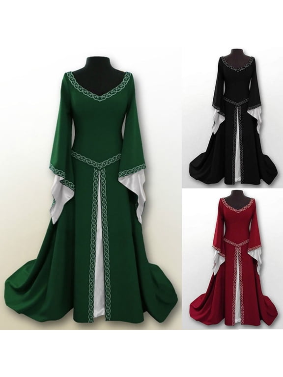 Medieval Dress for Women Halloween Cosplay Costumes Long Sleeve Floor Length Renaissance Princess Dresses
