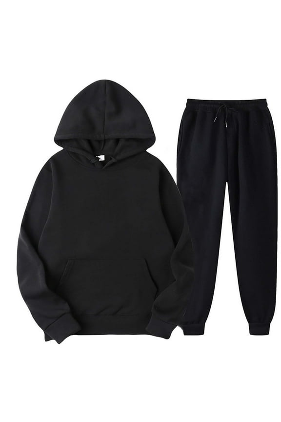 Men Women 2 Piece Sweatsuit Set Long Sleeve Solid Sweatshirts Drawstring Jogger Sweatshirt and Sweatpants Suit