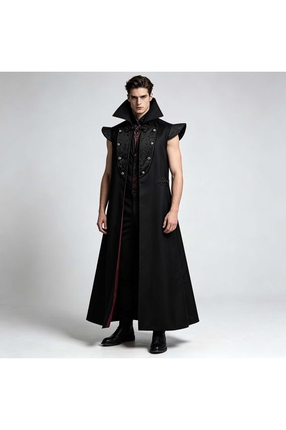 Men's Gothic Steampunk Tailcoat Halloween Party Cosplay Costumes Medieval Victorian Sleeveless Jacket Overcoat Carnival Masquerade Costume