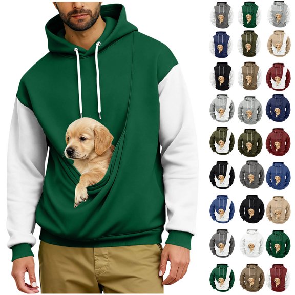 Meichang Men's Pet Sweatshirt with Carrier Pouch, Cat Dog Hoodie Fleece Kangaroo Pocket Winter Pullover Long Sleeve Top