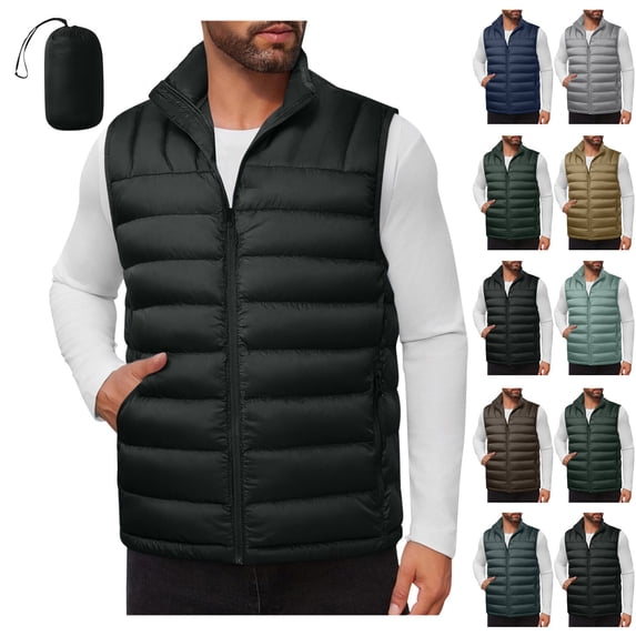 Meichang Men's Puffer Vest Packable Quilted Vests Lightweight Warm Sleeveless Outerwear Padded Windproof Warm Padded Coat