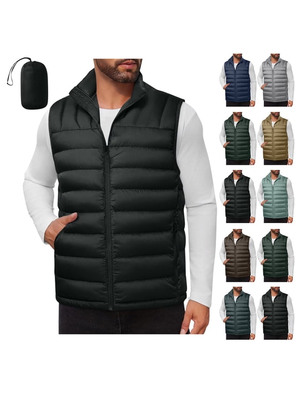 Men's Puffer Vest Packable Quilted Vests Lightweight Warm Sleeveless Outerwear Padded Windproof Warm Padded Coat