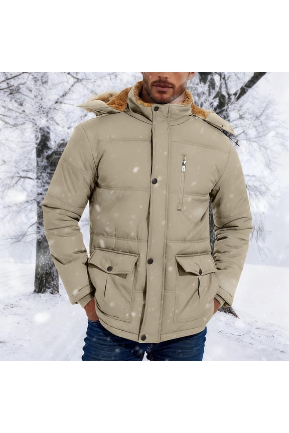 Men's Winter Jacket with Hood Sherpa Fleece Lined Thicken Parka Ourdoor Warm Waterproof Snow Ski Coat
