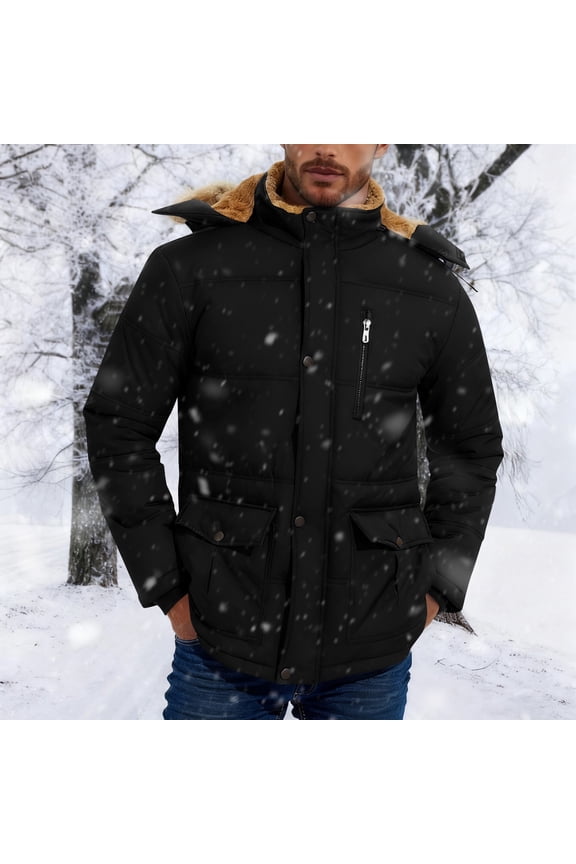 Men's Winter Jacket with Hood Sherpa Fleece Lined Thicken Parka Ourdoor Warm Waterproof Snow Ski Coat