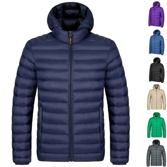 Meichang Men's Winter Puffer Jacket Hooded Long Sleeve Zip Up Down Coat Lightweight Casual Warm Outerwear Cold Weather