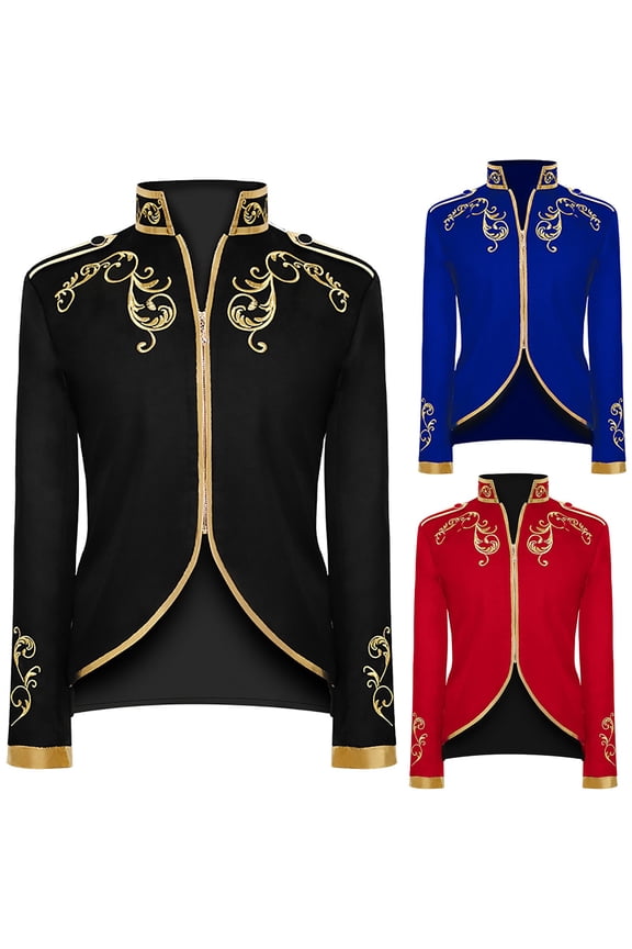Mens Blazers Prince Punk Officer Fitted Jackets Gold Embroidery Blazer Suit Jacket Court Costume