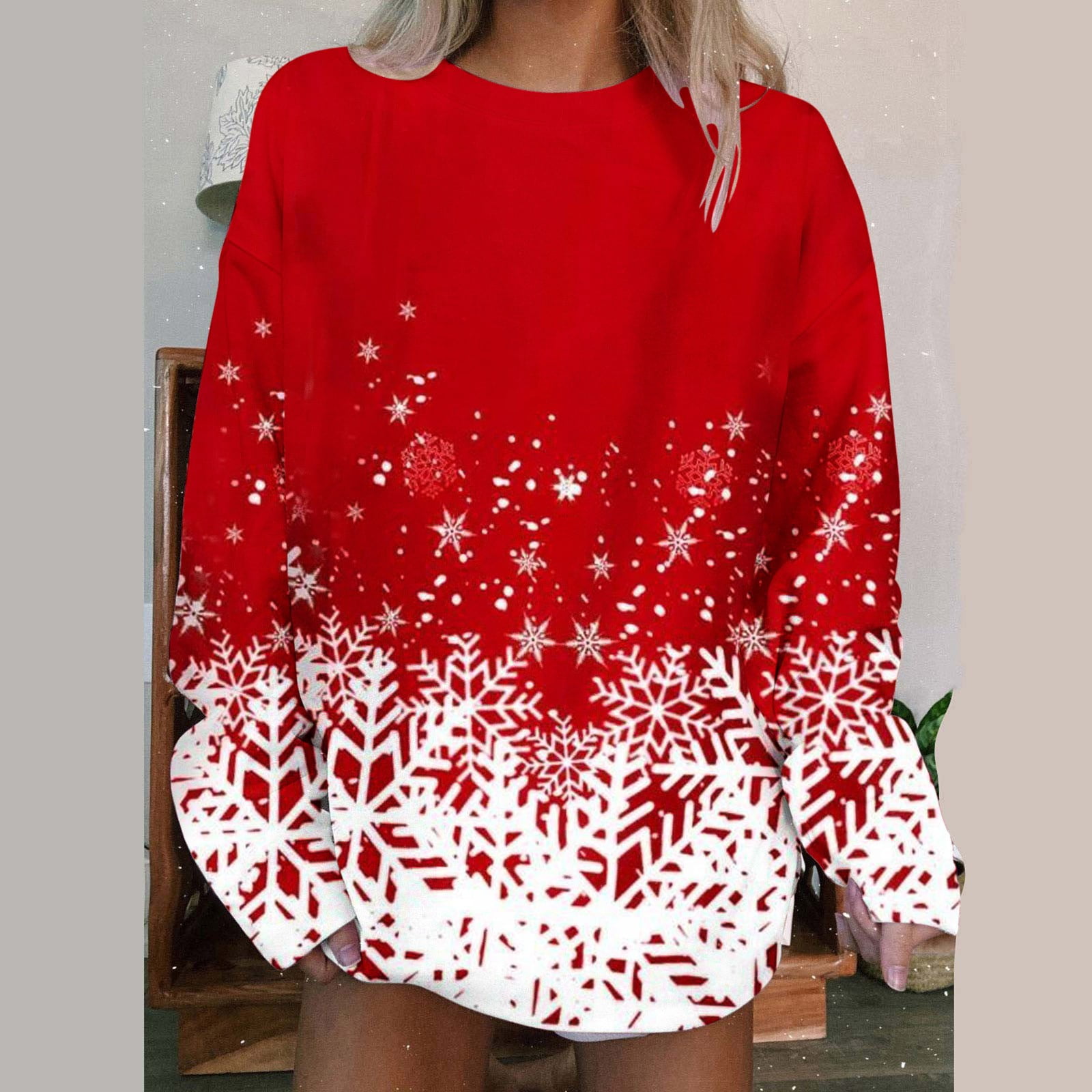 Meichang Merry Christmas Sweatshirts Womens Cute Christmas Snowflake