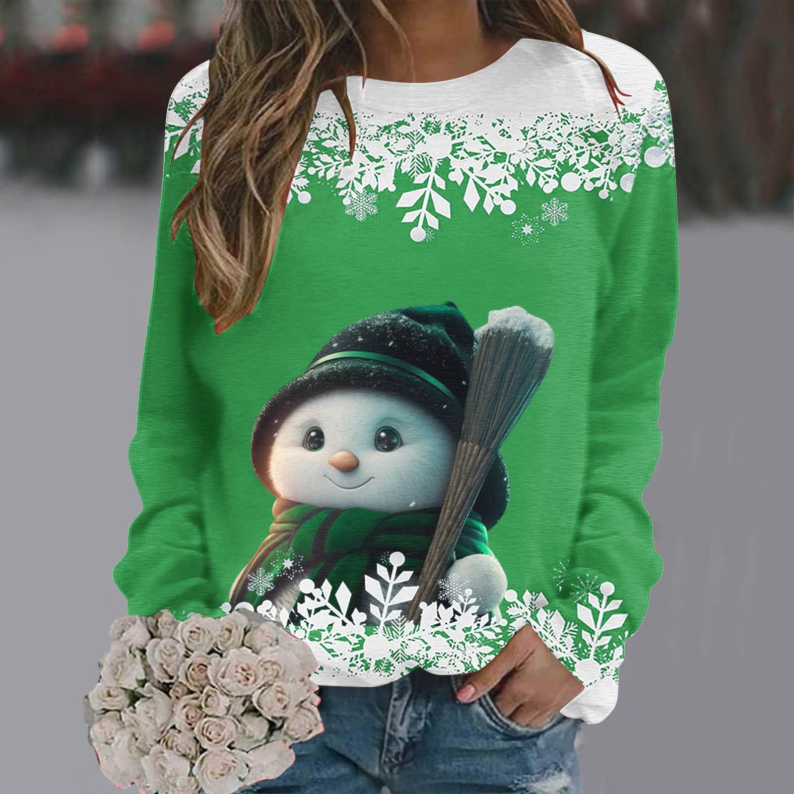 Meichang Merry Christmas Sweatshirts Womens Cute Christmas Snowman Graphic Sweatshirts Oversized