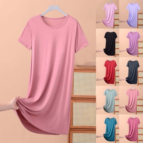 Meichang Nightgowns for Women Summer Short Sleeve Crew Neck Sleepwear Soft Loose Fit Comfy Nightshirts Loungewear Sleepdress