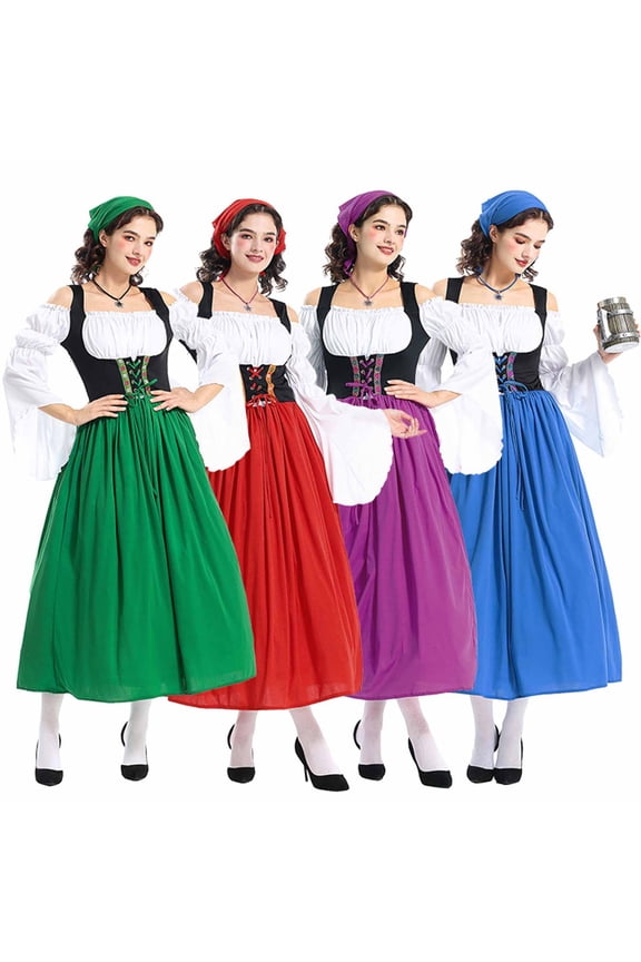 Oktoberfest Dirndl Dress for Women Vintage Medieval Victorian Gothic Midi Dresses German Traditional Bavarian Dresses Peasant Steampunk Halloween Costume