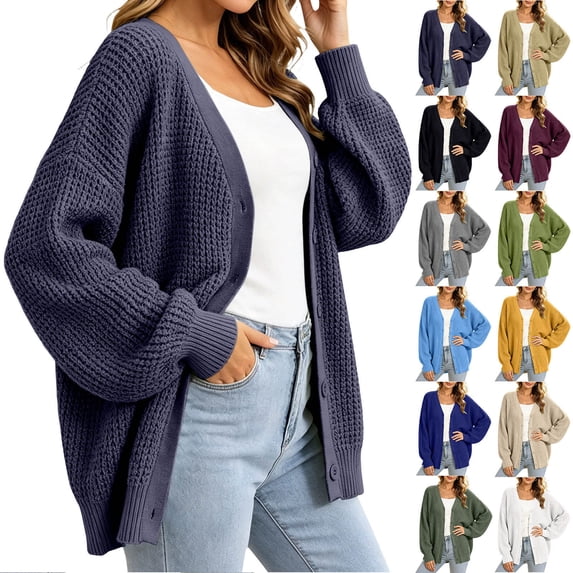 Meichang Oversized Cardigan Sweaters for Women Open Front Long Sleeve Chunky Cardigan Knit Sweater Fall Winter Soft Button Down Cardigans Dark Blue XXL