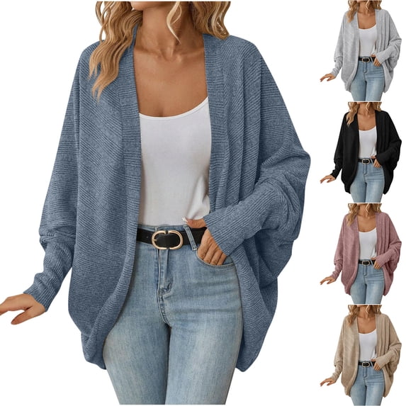Meichang Oversized Cardigan Sweaters for Women Open Front Batwing Long Sleeve Knit Sweater Fall Soft Casual Lightweight Cardigans Gray XXL