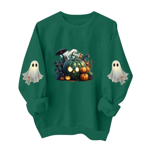 Meichang Oversized Sweatshirts Women Halloween Ghost Graphic Sweatshirt Party Tops Fall Long Sleeve Crewneck Sweatshirts Holiday Cozy Pullover