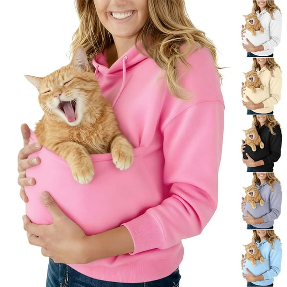 Meichang Pet Pouch Hoodie for Women Long Sleeve Hooded Pullover Puppy Pouch Sweatshirt Fleece Pet Carrier Sweatshirt Women Hoodies