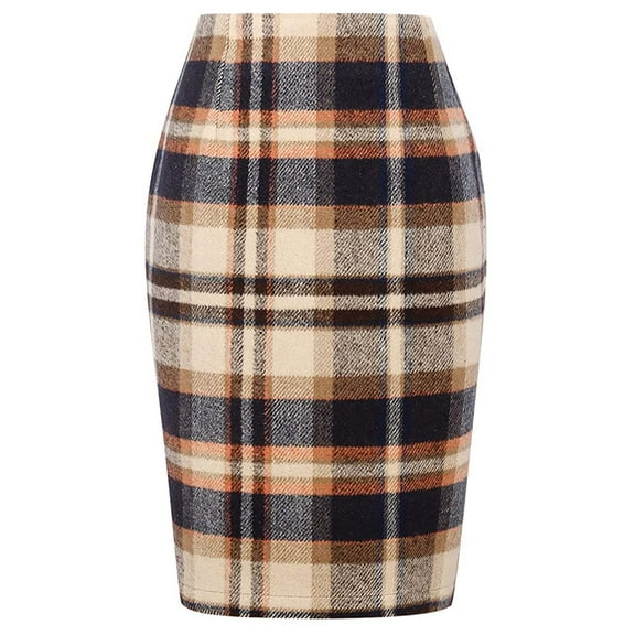 Meichang Plaid Pencil Skirt for Women High Waisted Office Work formal Holiday Party Skirt Knee Length Bodycon Tartan Skirt