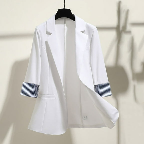 Meichang Plus Size Blazer for Women Business Dress Lapel Collar Blazers Office Solid Outwears Casual 3/4 Length Sleeves Jackets