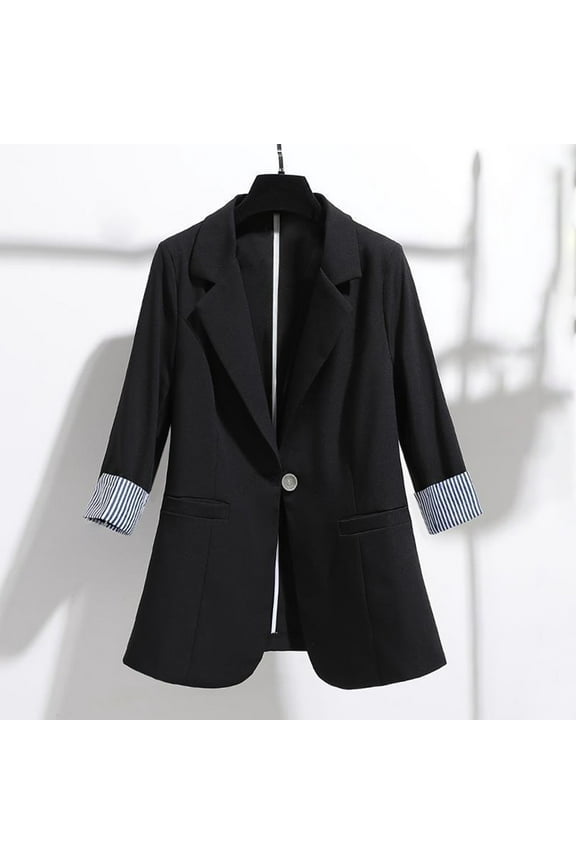Plus Size Blazer for Women Business Dress Lapel Collar Blazers Office Solid Outwears Casual 3/4 Length Sleeves Jackets