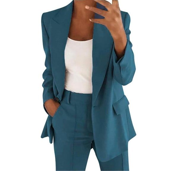 Meichang Plus Size Blazers for Women Dressy Single Button Blazer Solid Color Office Jacket Business Long Sleeve Coats with Pocket