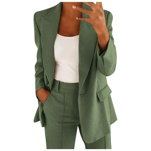 Meichang Plus Size Blazers for Women Dressy Single Button Blazer Solid Color Office Jacket Business Long Sleeve Coats with Pocket