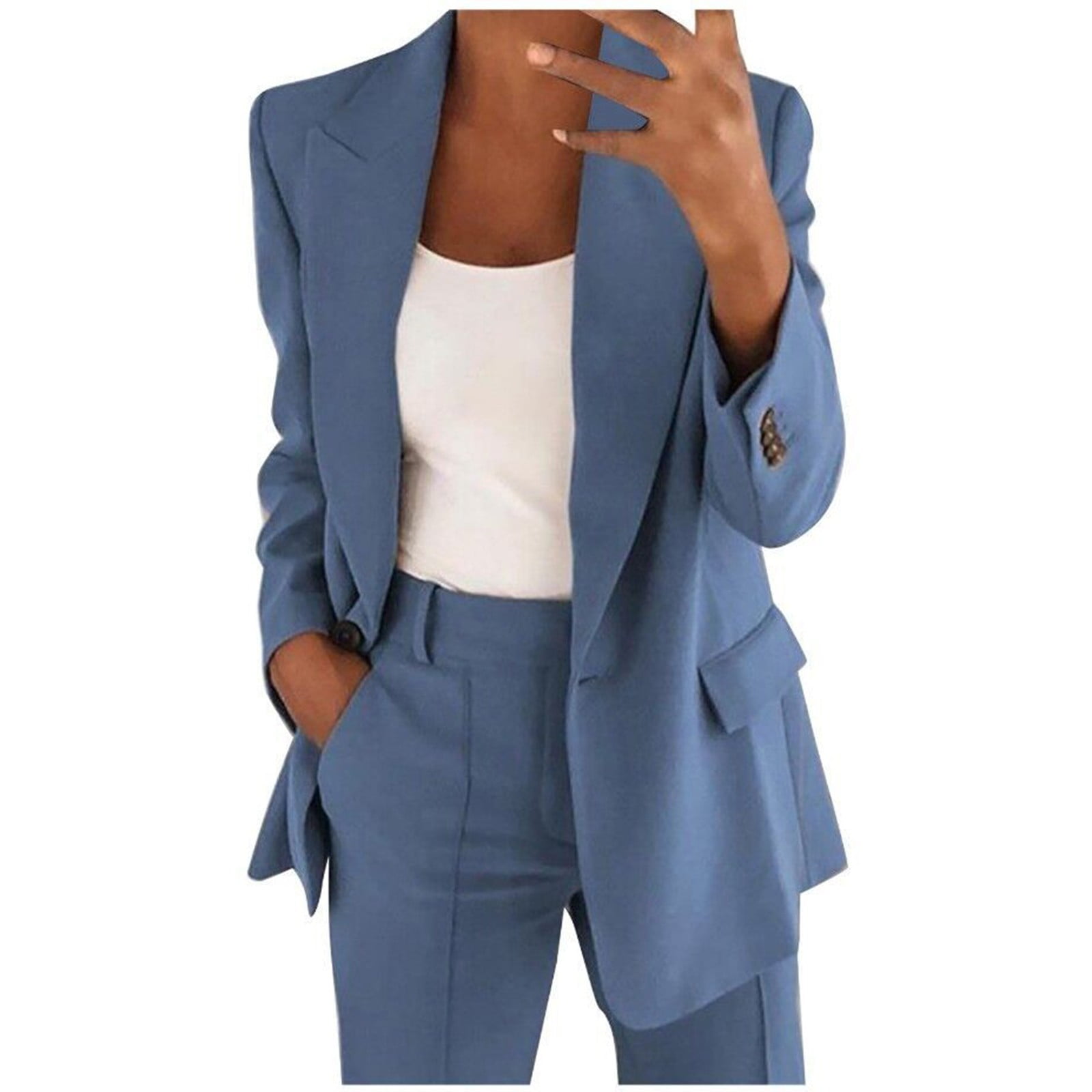 Meichang Plus Size Blazers for Women Dressy Single Button Blazer Solid Color Office Jacket Business Long Sleeve Coats with Pocket Walmart
