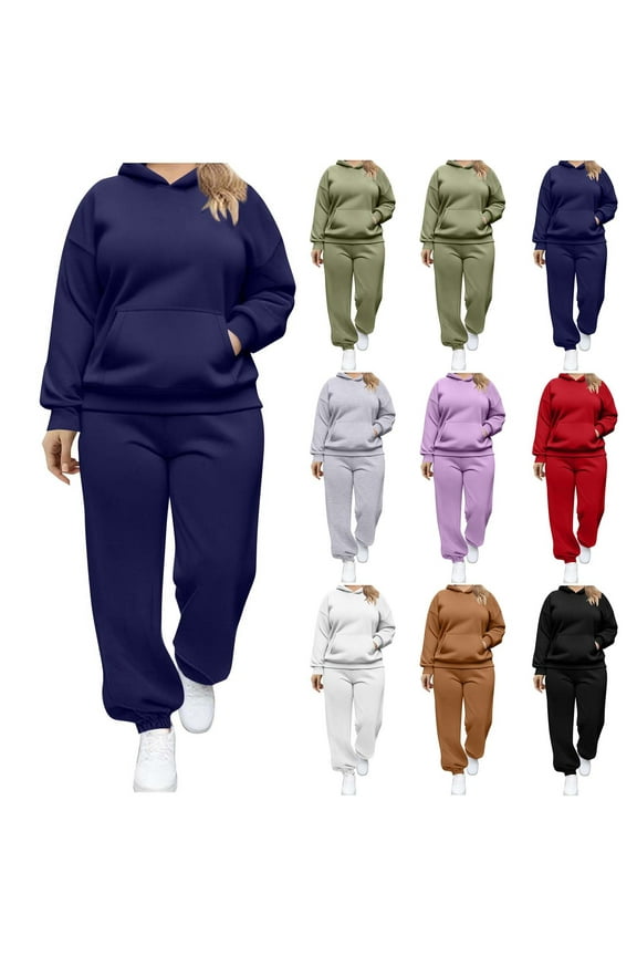 Plus Size Sweatsuits for Women 2 Piece Outfit Casual Pullover Hooded Sweatshirt Sweatpant Jogger Set Womens Tracksuit Set