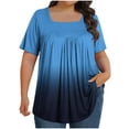 thumbnail image 1 of Meichang Plus Size Tops for Curvy Women Short Sleeve Square Neck Front Pleated Shirt Trendy Gradient Flowy T-Shirts Tunic Blouse, 1 of 4