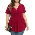 thumbnail image 1 of Meichang Plus Size Tops for Women Lace Short Sleeve Peplum Tunic Top Dressy Casual V Neck Wrap Shirts Summer Comfy Pleated Babydoll Blouse, 1 of 9