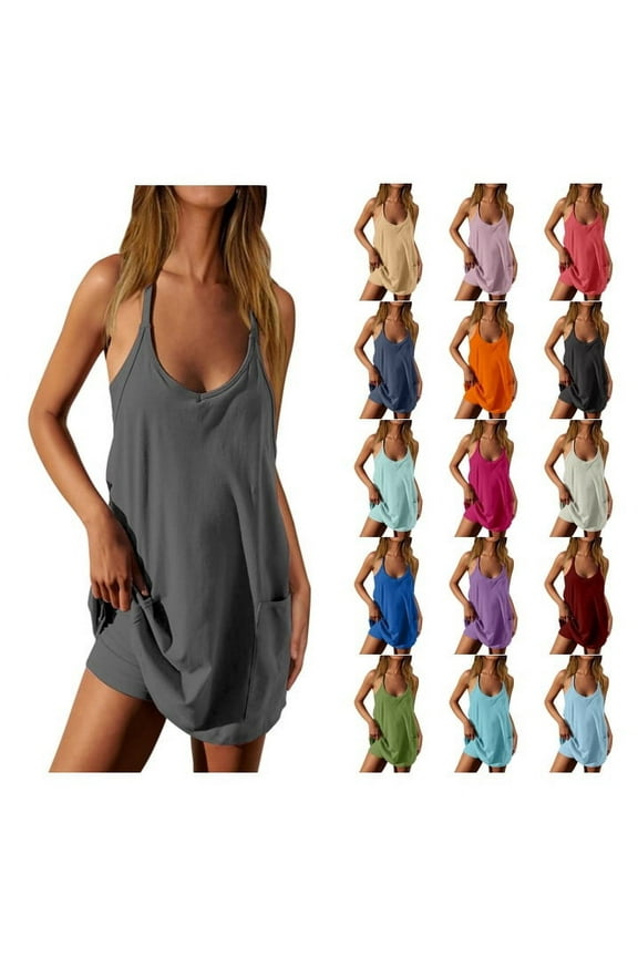 Tennis Dresses for Women with Built in Shorts Sleeveless V Neck Workout Dresses Solid Criss Back Golf Dresses with Pockets Purple XL