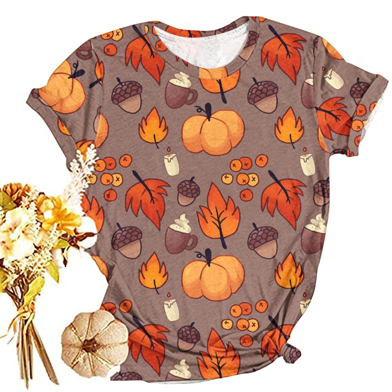 Meichang Pumpkin T Shirt Women Plus Size Thanksgiving Shirts Short ...