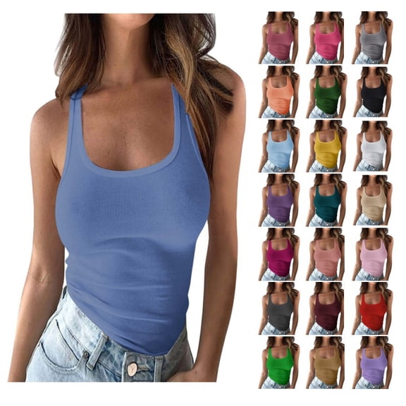 Meichang Ribbed Tank Tops for Women Sleeveless U Neck Basic Cami Shirts Running Yoga Gym Workout Tanks Top