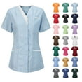 thumbnail image 1 of Meichang Scrubs for Women Short Sleeve V Neck Scrub Tops Nursing Scrub Working Uniform T-Shirts Casual Snap Front Nurse Uniforms with Pockets, 1 of 4