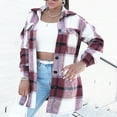 thumbnail image 1 of Meichang Shacket Jacket for Women Plaid Lapel Collar Outwear Button Down Mid-Length Shacket Long Sleeve Woolen Coats with Pocket, 1 of 9