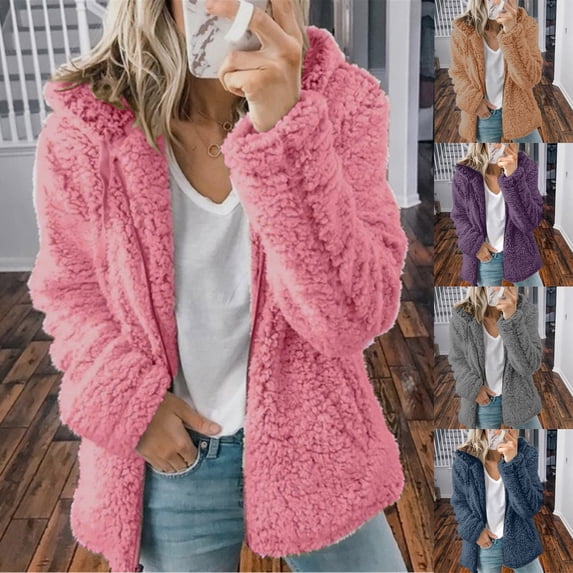Meichang Sherpa Jacket for Women Winter Coat Fuzzy Fleece Jackets Cardigan Open Front Collar Full Zip Thick Warm Casual Outerwear