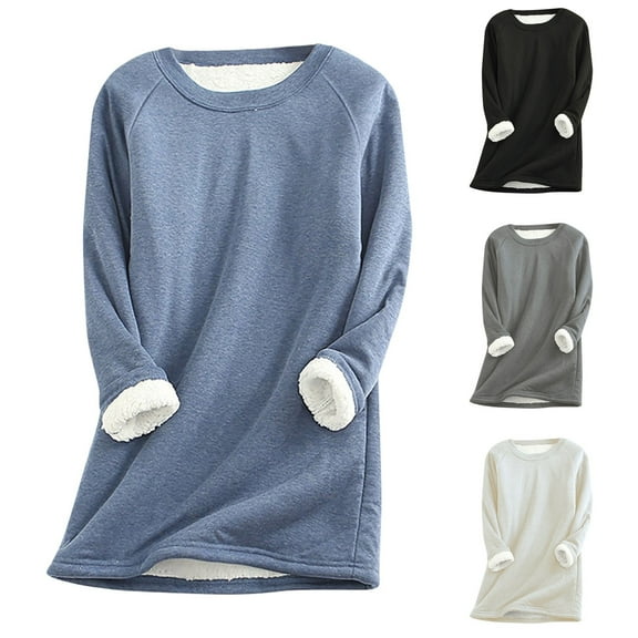Meichang Sherpa Lined Pullover for Women Crewneck Sweatshirts Winter Warm Long Sleeve Fleece Sweatshirt Loungewear Tops