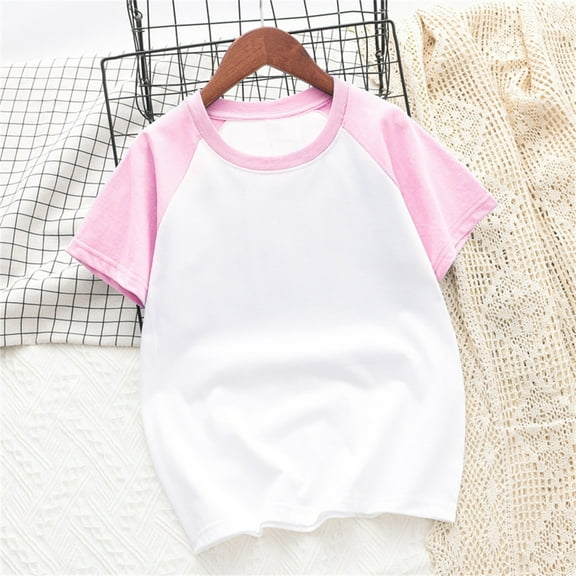 Meichang Short Sleeve T-Shirts for Toddler Boys Girls Color Block Raglan Shirts Casual Crew Neck Summer Tops Soft Cotton Basic Tees Pink 3 Years