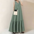 thumbnail image 1 of Meichang Sleeveless Long Maxi Dresses for Women Summer V Neck Cotton Linen Sundresses Swing Loose Fit Ruffle Hem Long Dress Women Summer Dresses, 1 of 9