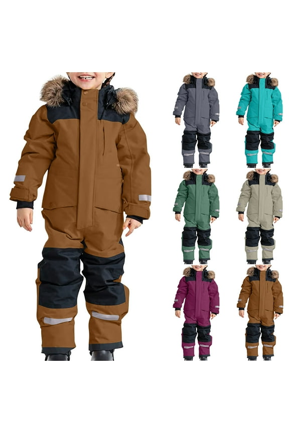 Meichang Snowsuit Toddler Hooded Waterproof Windproof One Piece Snow Suits Winter Thicken Warm Outdoor Jackets Coats Ski Suits Jumpsuits