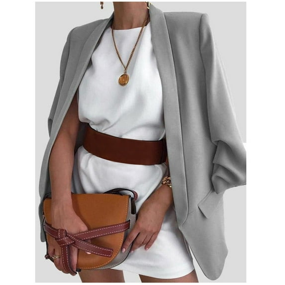 Meichang Solid Lapel Blazer Jacket for Women Dressy Long Sleeve Blazers Loose Casual Open Front Blazer Jackets Business Office Jacket