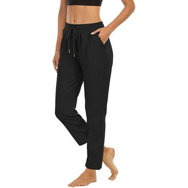 Meichang Straight Leg Pants for Women with Pockets Elastic Waist Drawstring Casual Trousers Athletic Training Workout Yoga Pants
