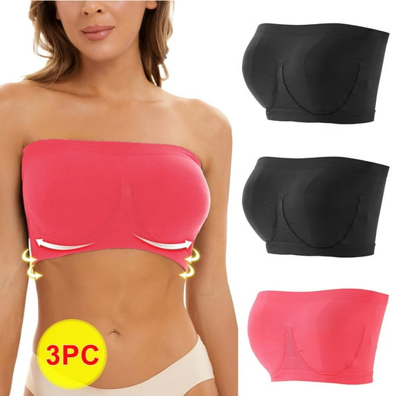 Meichang Strapless Bras for Women No Wire Push Up T-shirt Bras Seamless Padded Bralettes Stretch Breathable Full Figure Bra Sets 3 Pack