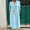thumbnail image 1 of Meichang Summer Dresses for Women 2025 Vacation Maxi Dress 3/4 Sleeve Notch V Neck Casual Dresses Solid Loose Fit Beach Shirt Dresses with Pockets, 1 of 8